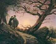 Caspar David Friedrich Zwei Manner in Betrachtung des Mondes Germany oil painting artist